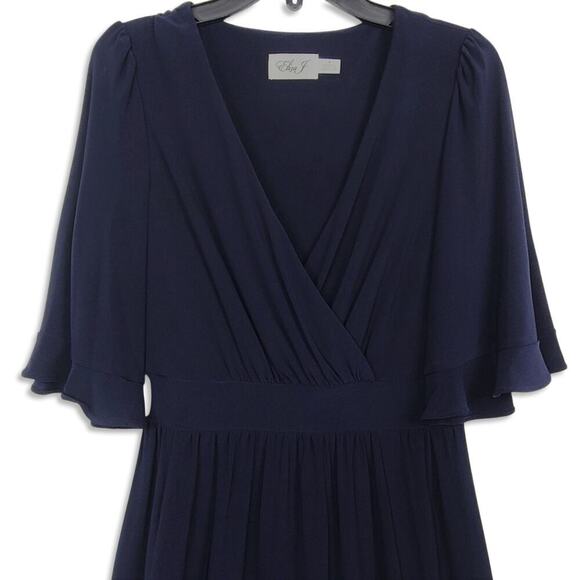 New Eliza J V-Neck Front Slit Elbow Sleeve Asymmetric Party Cocktail Midi Dress - Picture 5 of 8